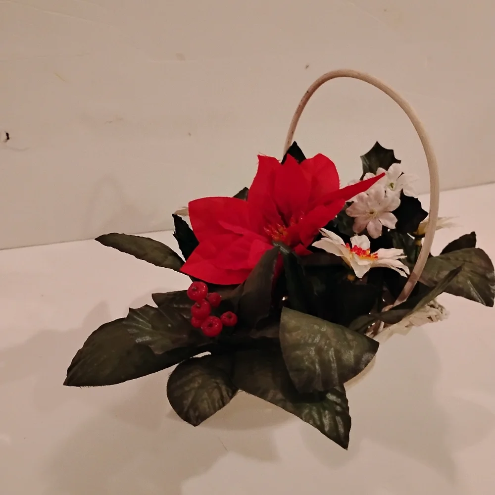White Wicker Basket with Red and White Faux Flowers ~ 7.5' Tall x 10' Wide x 6'